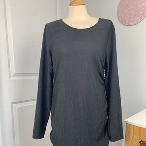NWT Topshop Size 14 Women's Black Ruched Sides Long Sleeve Dress Ribbed